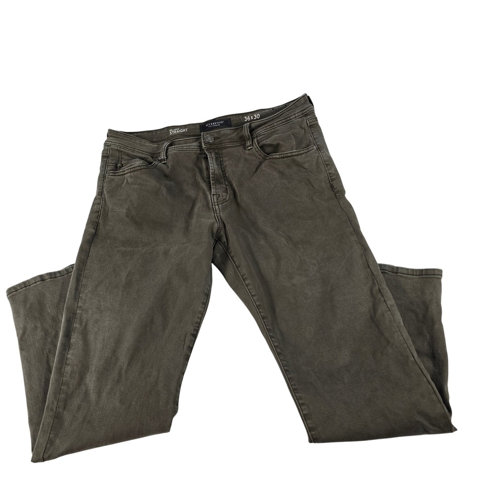 Liverpool Los Angeles Relaxed Straight Leg Pants Mens 36x30 Olive Green Stretch